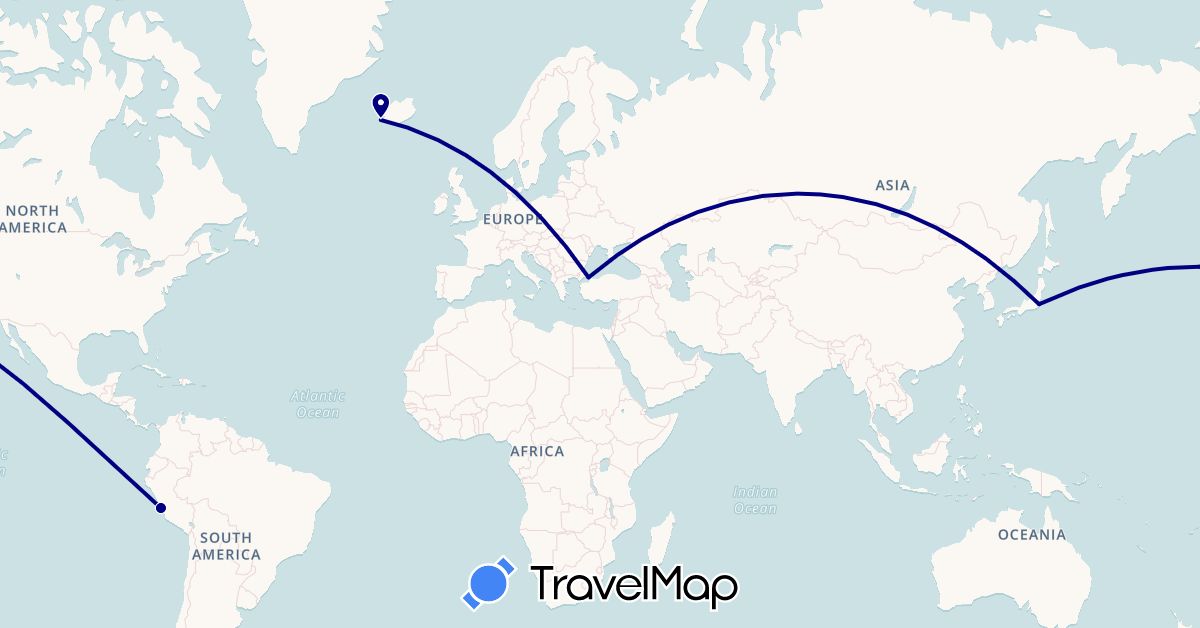 TravelMap itinerary: driving in Iceland, Japan, Peru, Turkey (Asia, Europe, South America)